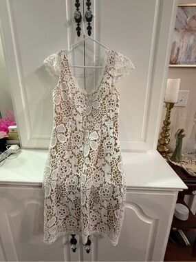 Impressions White Crochet Lace Mini Dress
